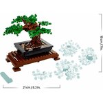 Schéma des dimensions du bonsaï LEGO : 18 cm de haut, 21 cm de large