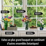 Plusieurs bouquets et plantes LEGO Botanicals réunis devant une fenêtre