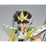 Gros plan du visage de Seiya coiffé du casque de larmure divine