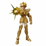 Figurine Blokees dAiolia du Lion en armure dorée, poing entouré dun effet lumineux