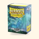 Boîte de 100 sleeves Dragon Shield Matte Clear sur fond crème