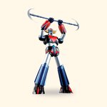 Figurine Goldorak Soul of Chogokin GX-76 et sa double hache sur fond crème