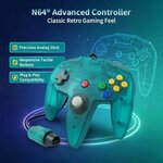 Visuel de la manette Hyperkin Captain turquoise, stick de précision et prise N64