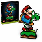 Boîte du set LEGO Super Mario World 71438 à côté du modèle monté, Mario sur le dos de Yoshi