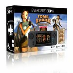 Boîte de lEvercade EXP-R anthracite avec la cartouche Tomb Raider Collection 1, illustrée de Lara Croft