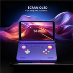 Visuel de lécran OLED de 14 cm de la Retroid Pocket Flip 2, sur une console violette