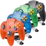 Lot de 4 manettes N64 miadore translucides orange, bleue, verte et noire