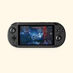 Console AYN Odin 2 Mini noire vue de face, écran allumé sur un jeu, sur fond crème