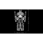 Schéma des dimensions dOptimus Prime en robot : 35 cm de haut et 18,5 cm de large