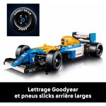 Williams FW14B LEGO sur fond blanc, avec un gros plan sur un pneu marqué Goodyear