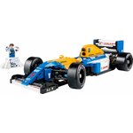 Williams FW14B LEGO et minifigurine de Nigel Mansell sur son podium, sur fond blanc