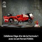Même scène de la Ferrari F2004 LEGO sur étagère, avec une légende sur la F1