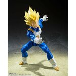 Vegeta en posture de combat, mains ouvertes en griffes, sur fond sombre