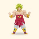 Figurine Banpresto de Broly Super Saiyan, poings serrés, pagne rouge et cheveux métallisés, sur fond crème