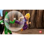 Mise en scène : Cell et Gohan en plein combat, avec un effet de bulle dénergie