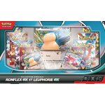 Face avant de la boîte : carte grand format Ronflex-ex au centre, cartes promo et boosters autour
