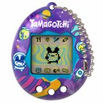 Tamagotchi Original Tama Universe vu de face, coque violette à planètes, astronautes et fusée