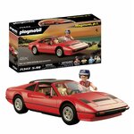 Boîte du coffret Playmobil 71343 et Ferrari 308 GTS montée, Thomas Magnum debout derrière la voiture