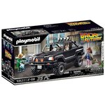 Boîte du coffret Playmobil 70633 : le pick-up de Marty devant un garage, avec Jennifer et Biff, 35 pièces