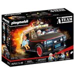 Boîte du coffret Playmobil 70750 vue de trois quarts : le fourgon de lA-Team et ses quatre héros, 69 pièces