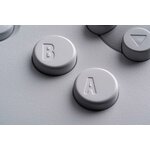 Gros plan des boutons A et B de la manette 8BitDo 64, version blanche