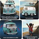 Quatre vignettes : figurine au volant, toit soulevé, autocollants à coller, figurine en tenue dété