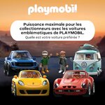 Visuel de la gamme : Ford, Porsche, Ferrari et Combi Playmobil avec leurs figurines au coucher du soleil