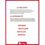 Visuel Smiffys sur la sécurité et la durabilité, texte en français