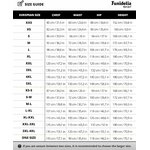 Guide des tailles Funidelia en anglais, du XXS au 5XL, avec poitrine, taille, hanches et hauteur