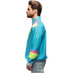 La veste vue de profil, bandes rose et jaune sur la manche