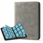 Classeur TCGUARD gris avec ses pages à 9 pochettes, vu de trois quarts