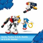 Sonic, le Tocky, le drone G.U.N. Beetle et le robot G.U.N. Hunter, légende en français
