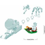 Schéma des dimensions du feu de camp : 2 cm de haut et 6 cm de large, le reste du set en transparence