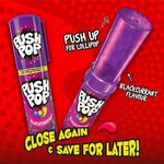 Visuel en anglais : Push Pop cassis, tube fermé et sucette sortie
