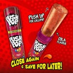 Visuel en anglais : Push Pop cola, tube fermé et sucette sortie