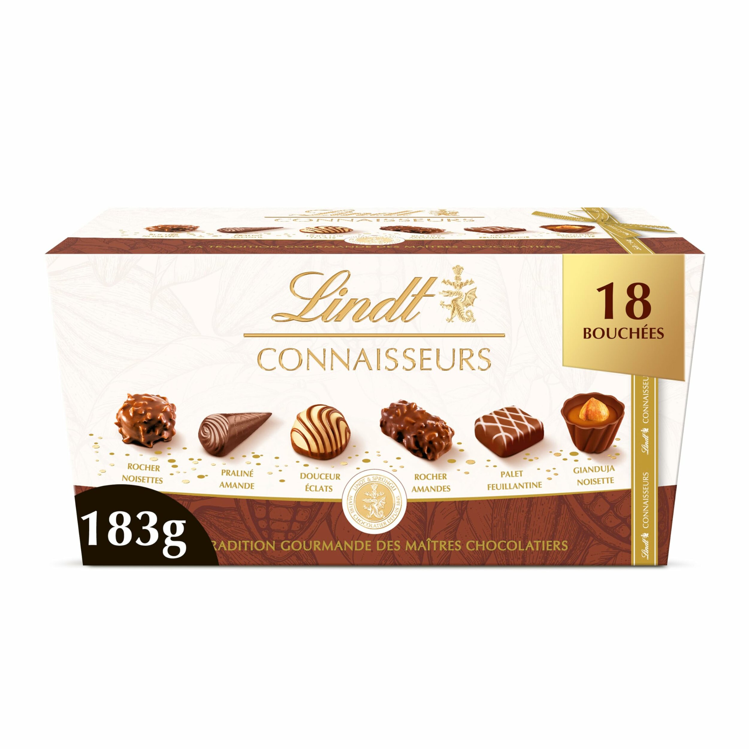 Ballotin Lindt Connaisseurs, assortiment pralinés et gianduja 183 g