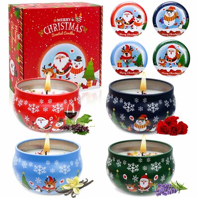 Coffret cadeau de quatre bougies parfumées aux couleurs de Noël
