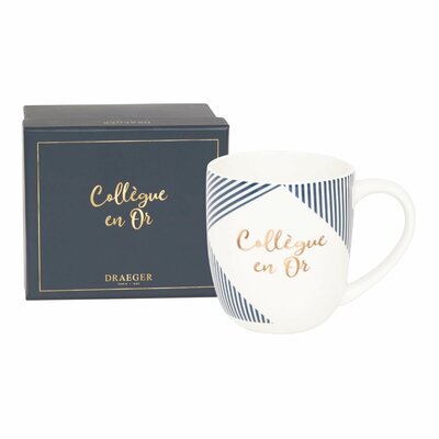 Mug en céramique blanc et bleu avec l'inscription Collègue en or