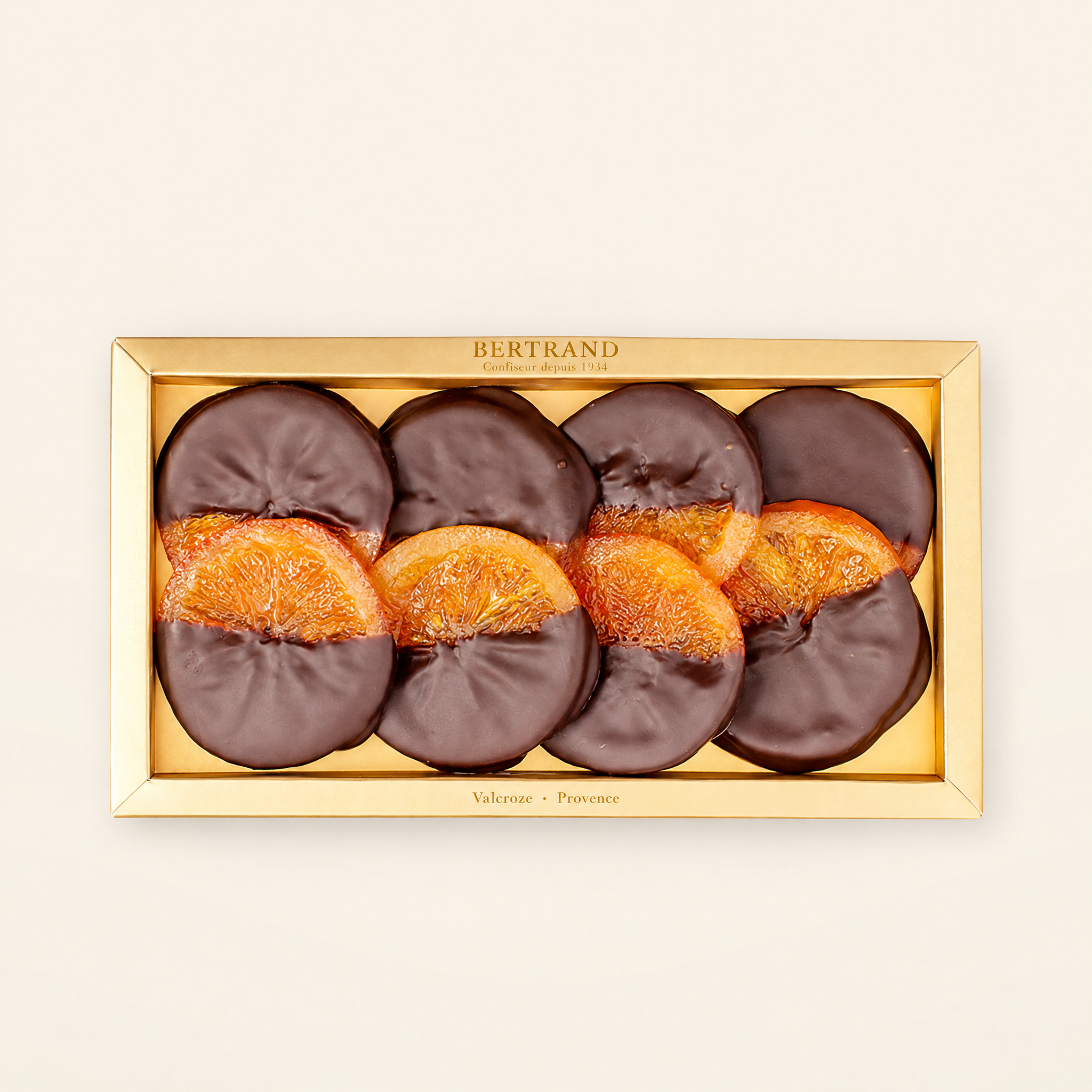 Coffret de 8 tranches dorange confite chocolatées Bertrand