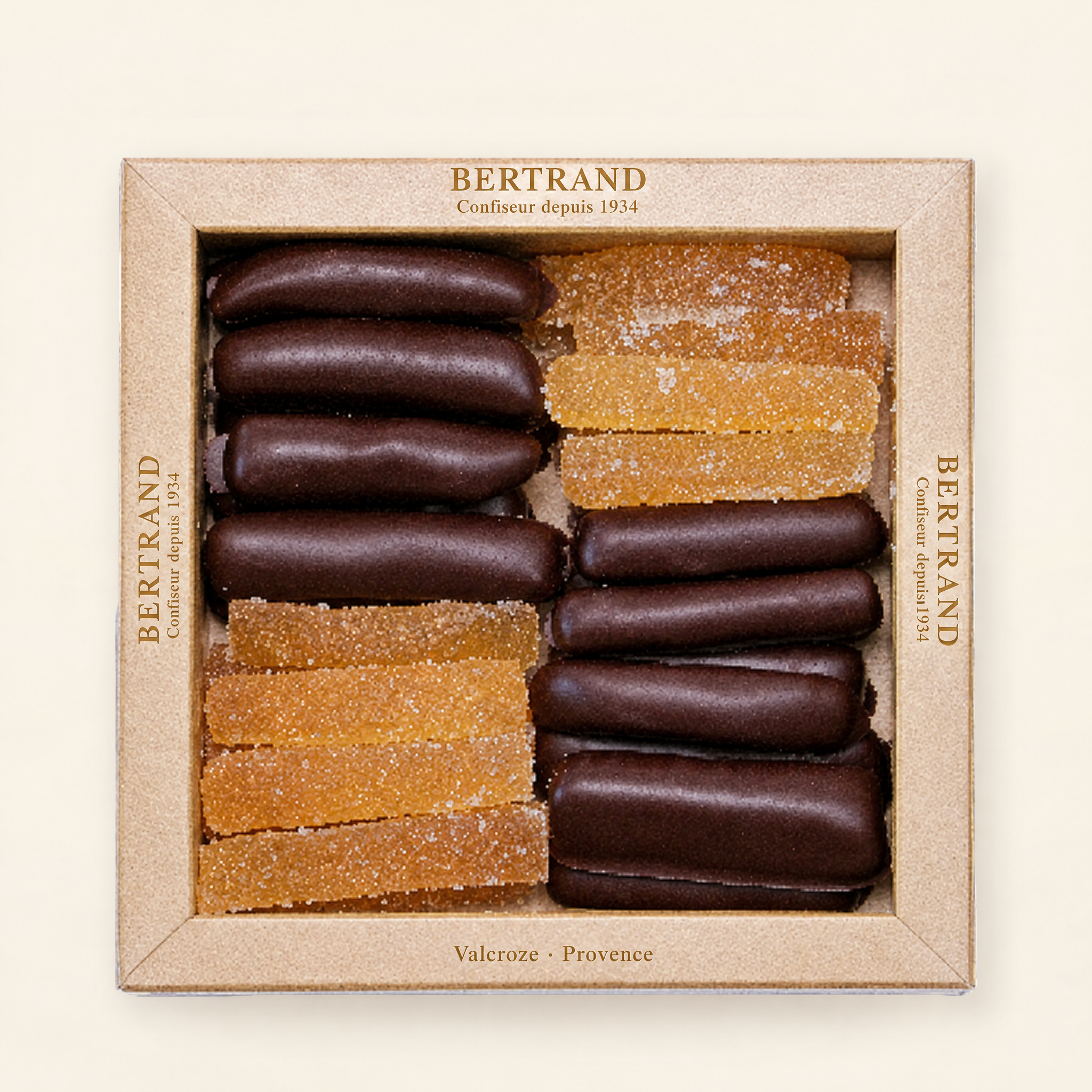 Coffret de gingembre confit au sucre et au chocolat noir Bertrand
