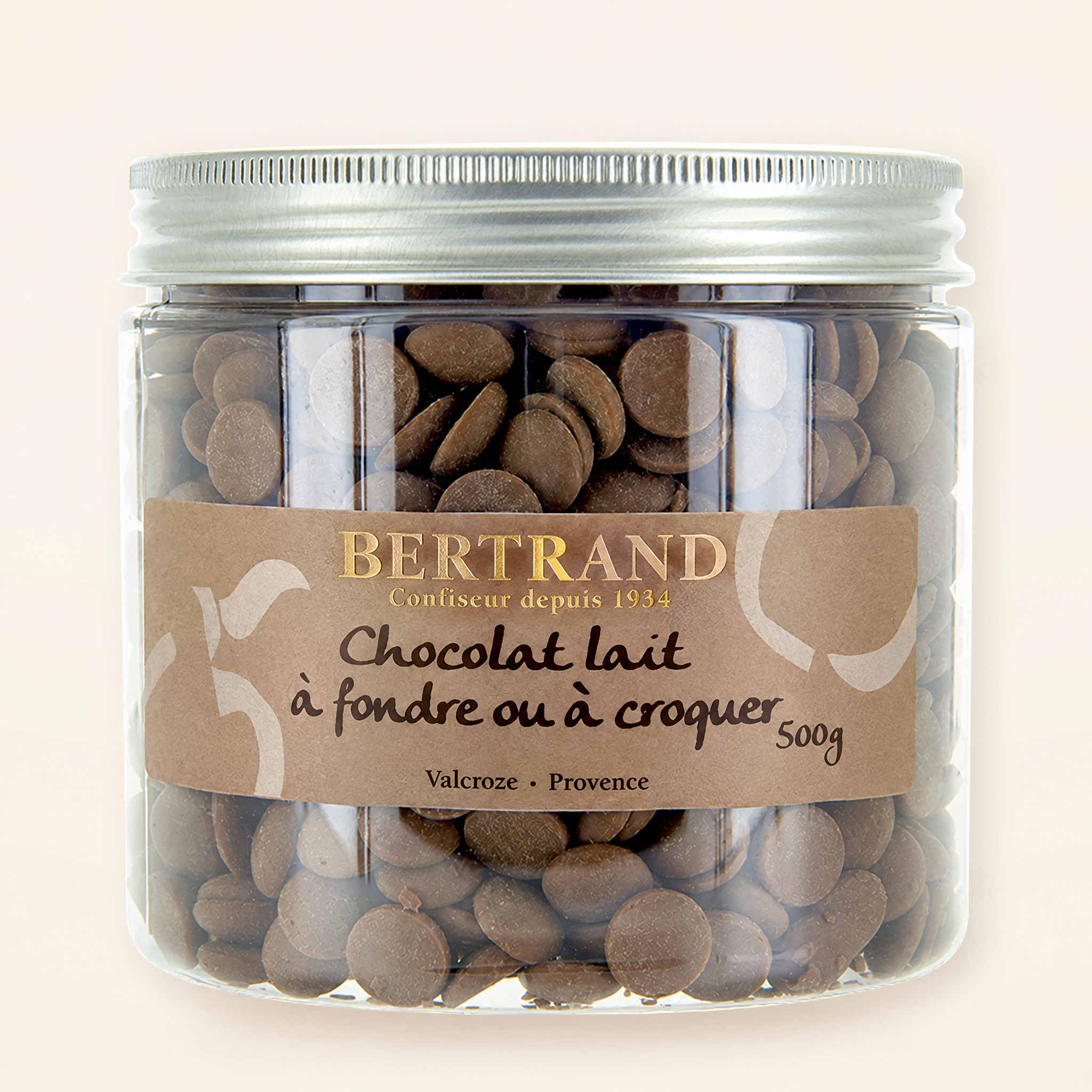 Pot de pépites de chocolat au lait Bertrand à fondre ou à croquer