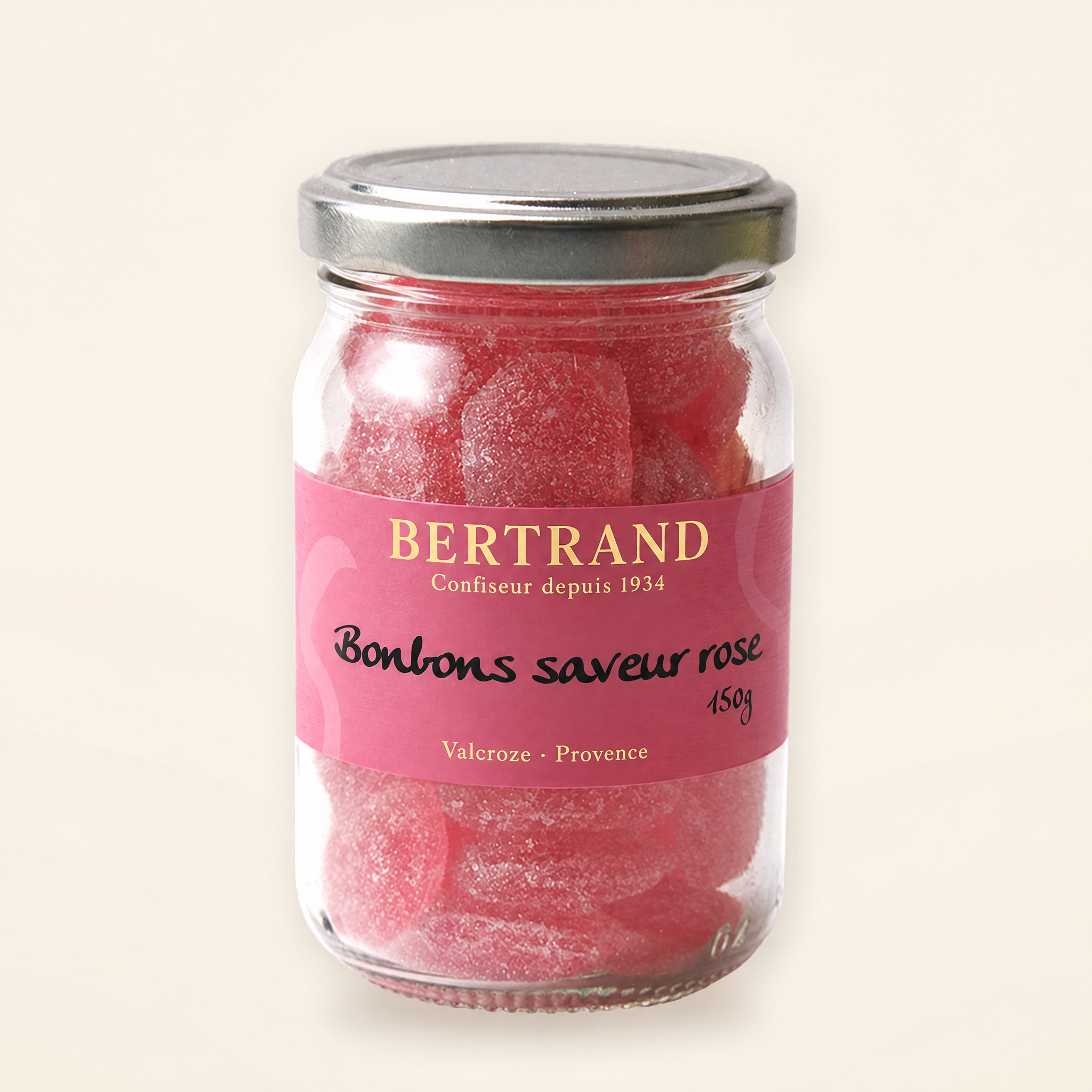 Bocal de bonbons saveur rose Bertrand