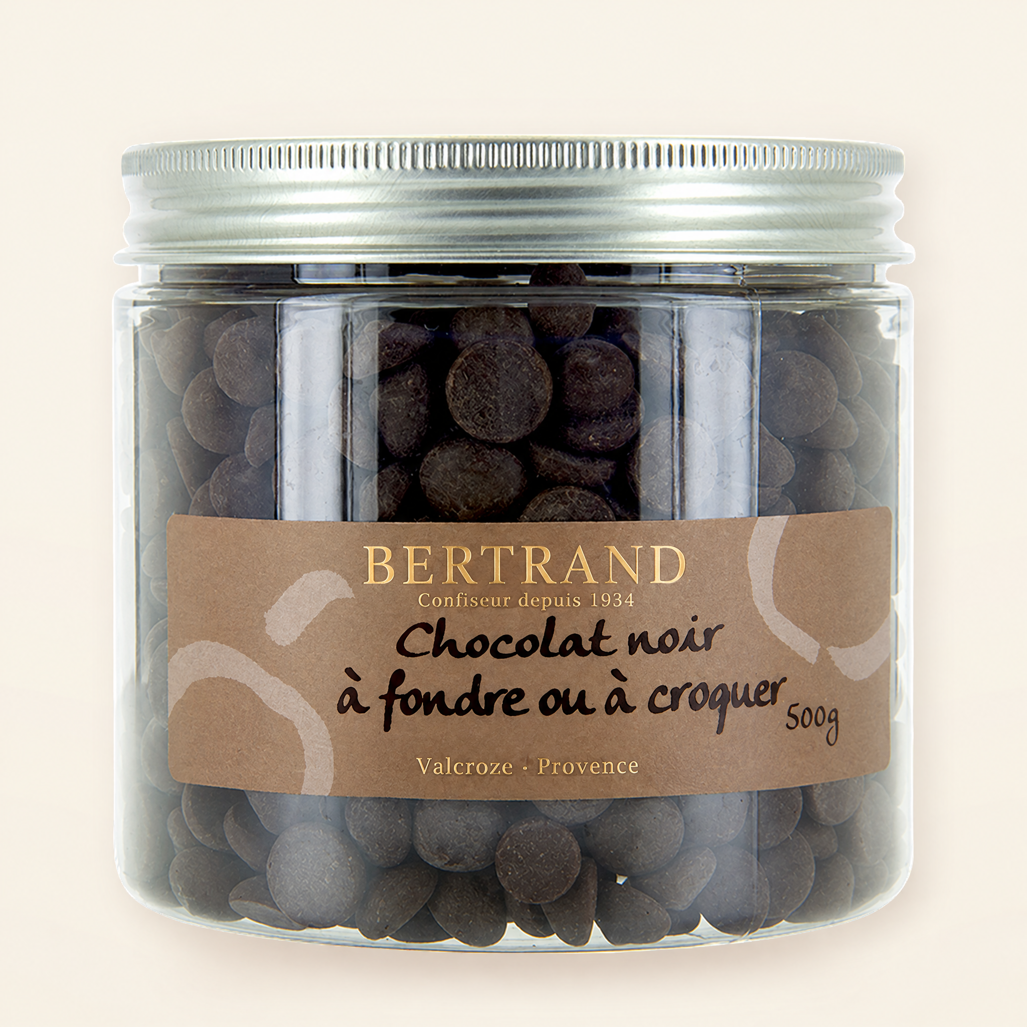 Pot de pépites de chocolat noir Bertrand à fondre ou à croquer