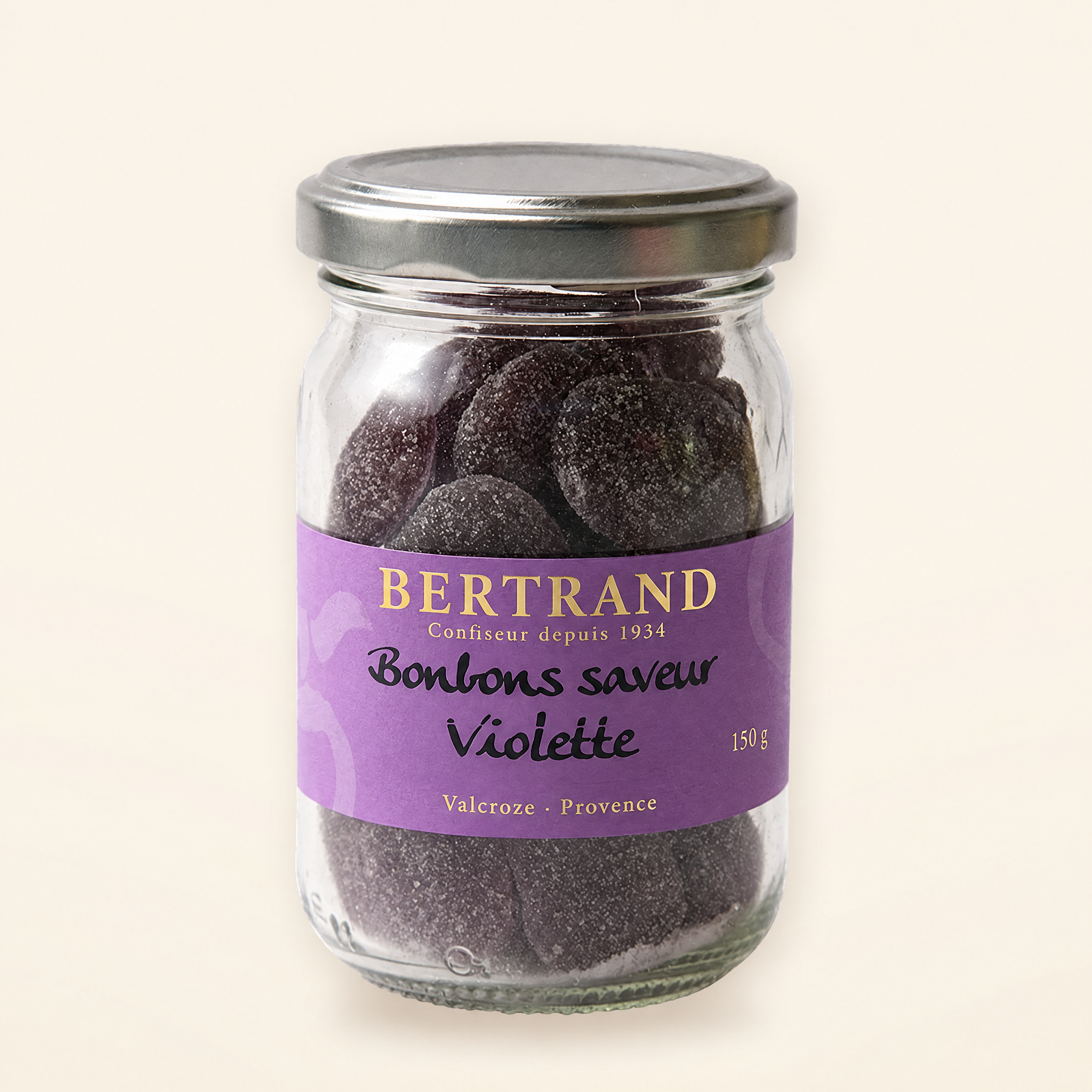 Bocal de bonbons saveur violette Bertrand