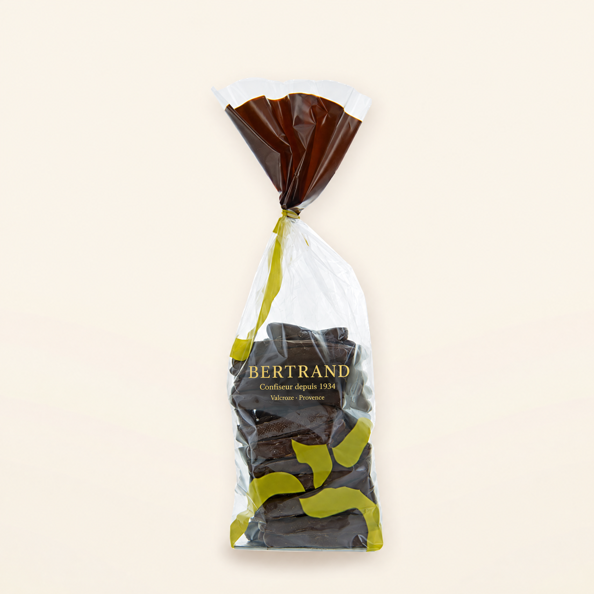 Sachet décorces dorange enrobées de chocolat noir Bertrand