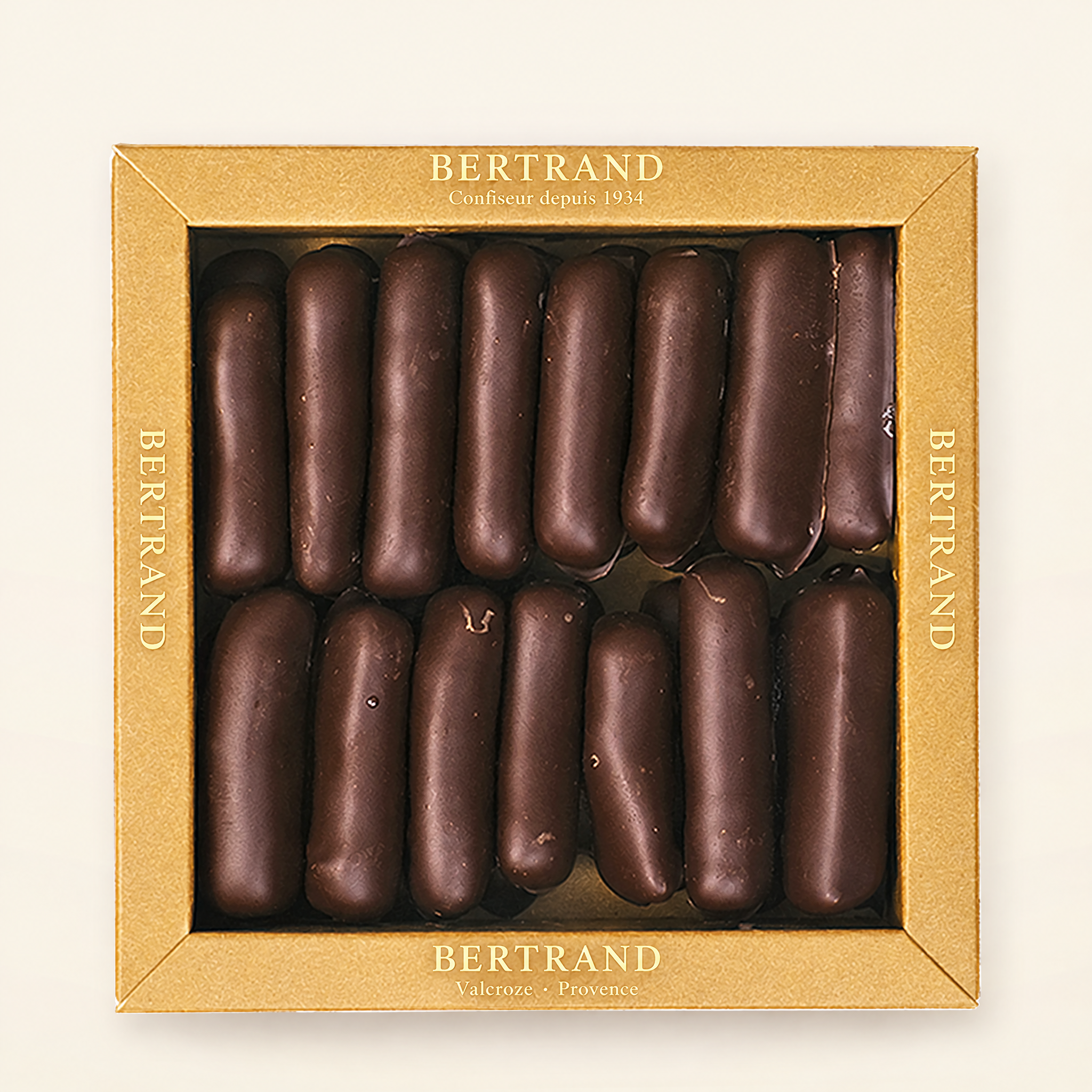 Coffret de gingembre confit enrobé de chocolat noir Bertrand