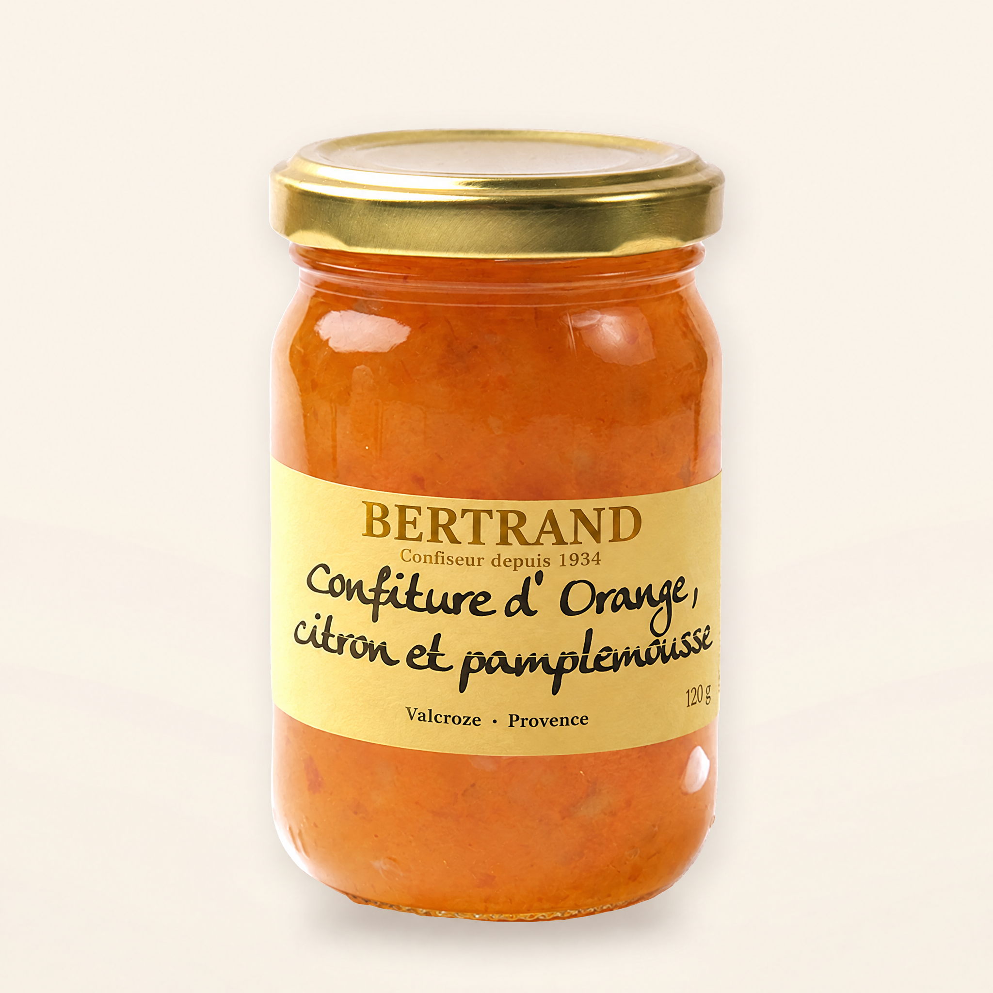 Pot de confiture aux trois agrumes Bertrand : orange, citron et pamplemousse