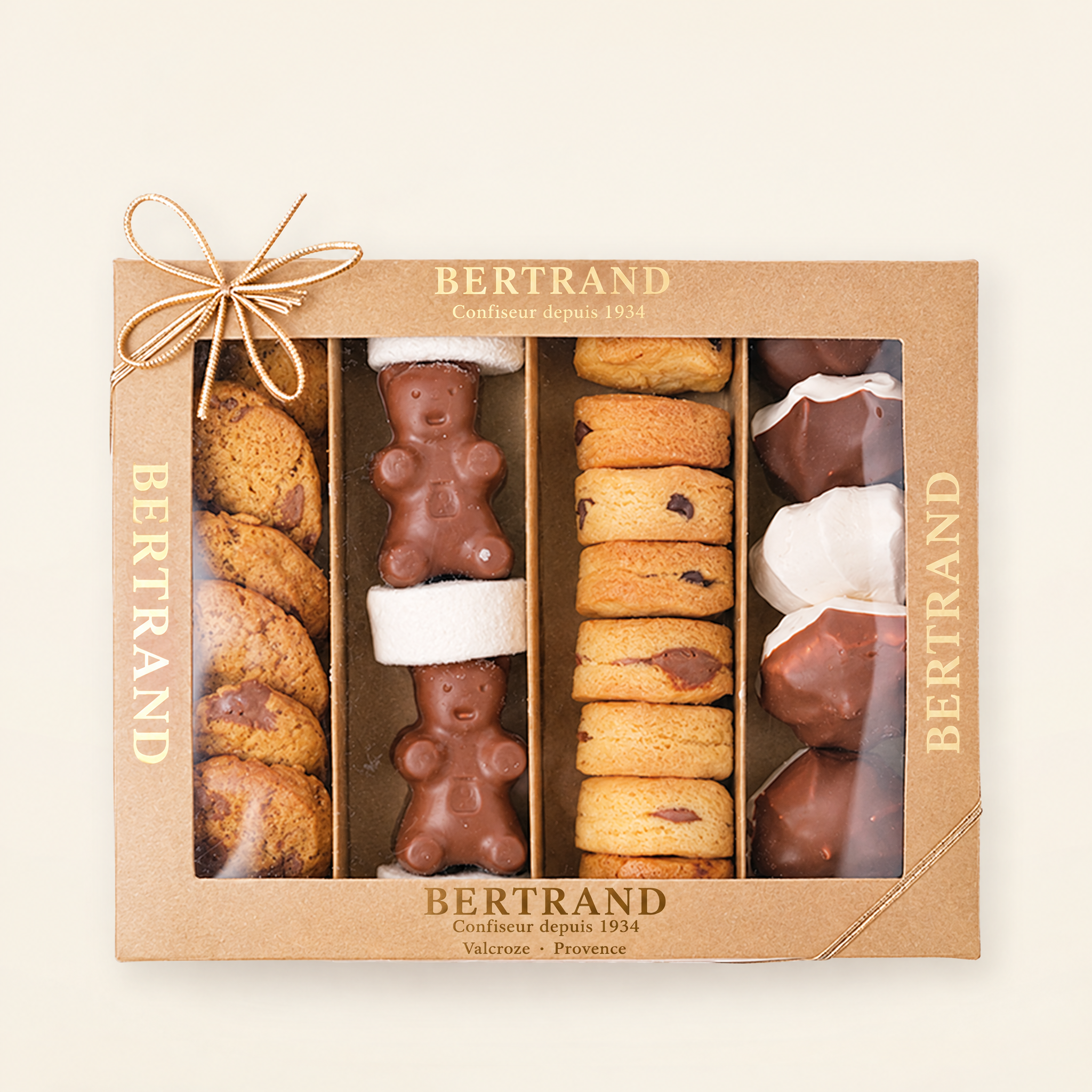 Boîte à biscuits au chocolat Bertrand : cookies, oursons, sablés et guimauves