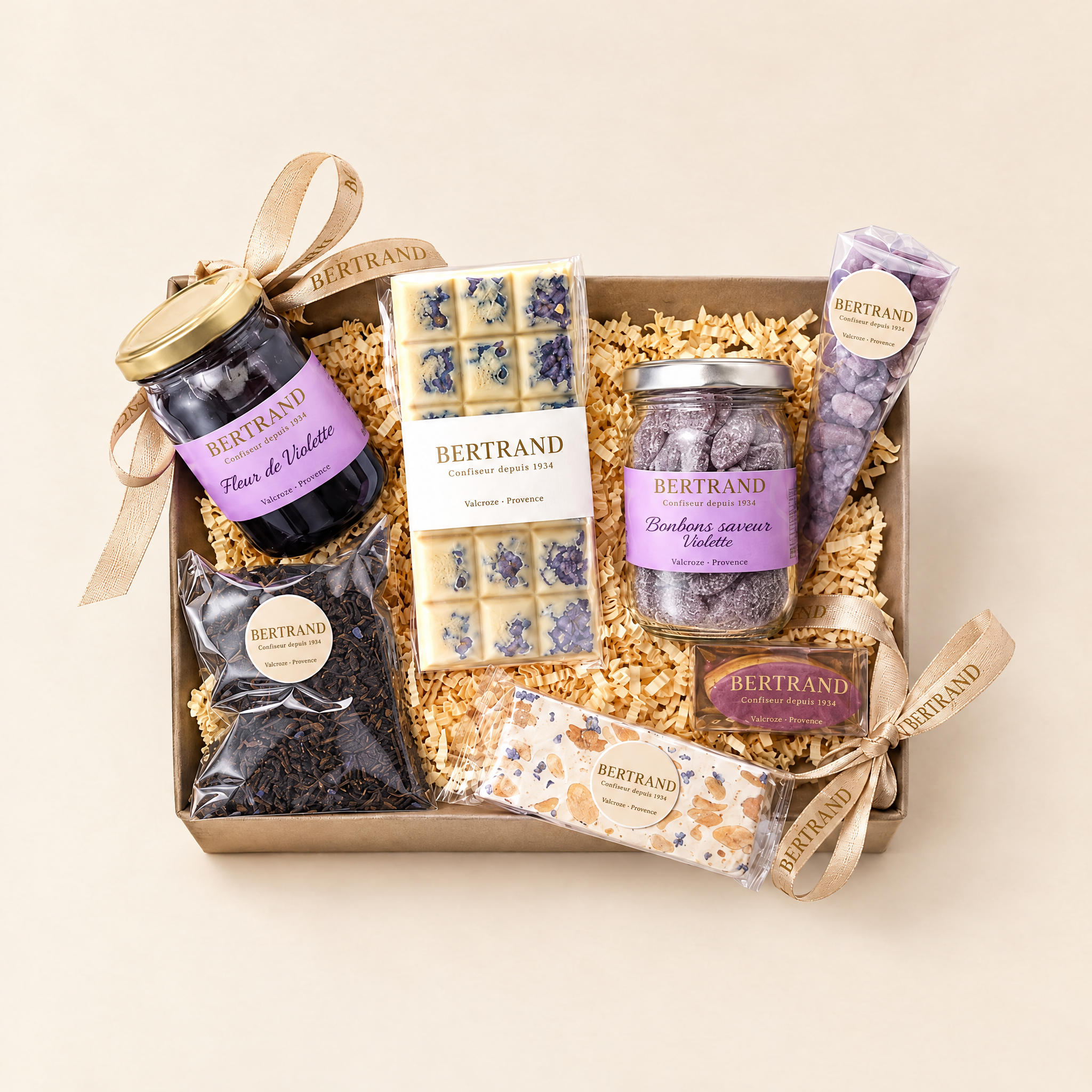 Panier gourmand Bertrand autour de la violette
