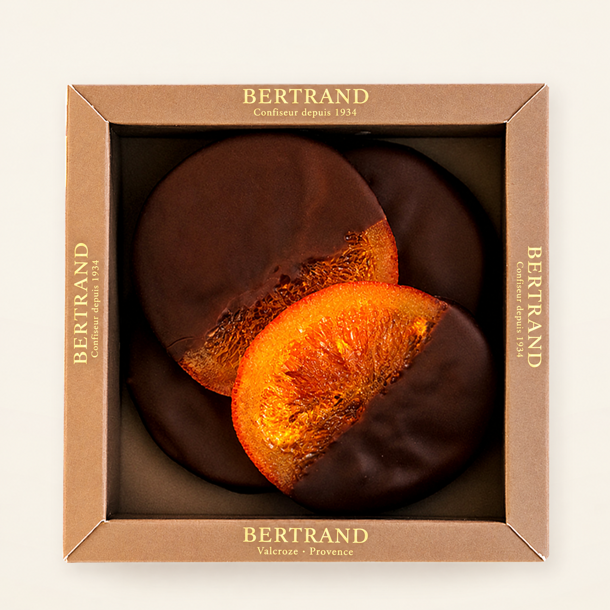 Étui de tranches dorange confite chocolatées Bertrand